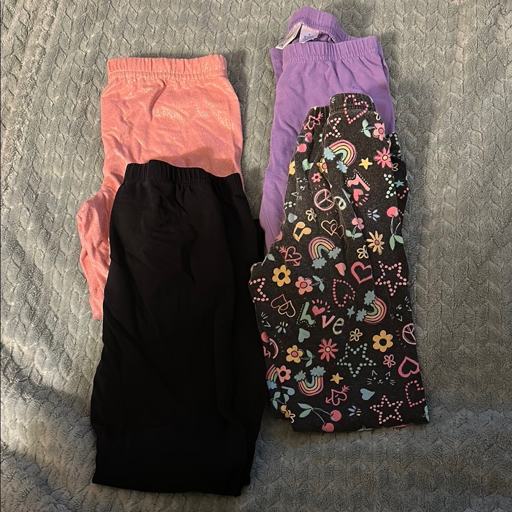 Set of 4 Colorful Leggings Set - Black, Pink (sparkly), Purple, Multicolor